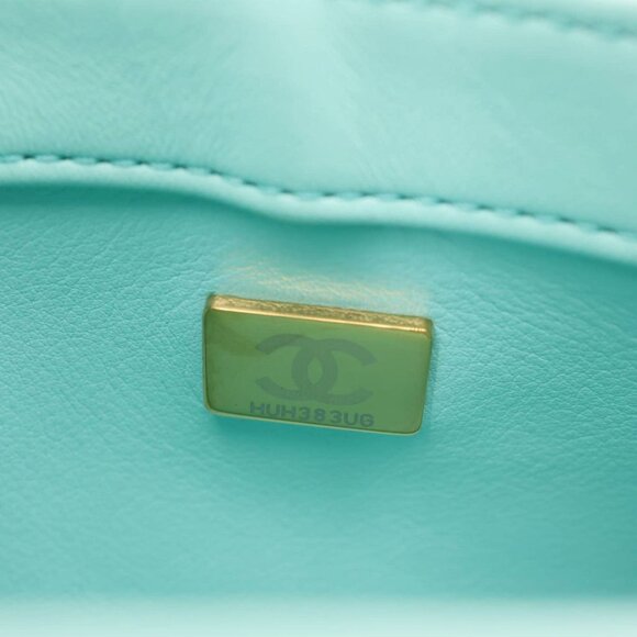 Chanel  Trendy CC Flap Mini Quilted Lambskin Top Handle Shoulder Bag Turquoise - Picture 12 of 12